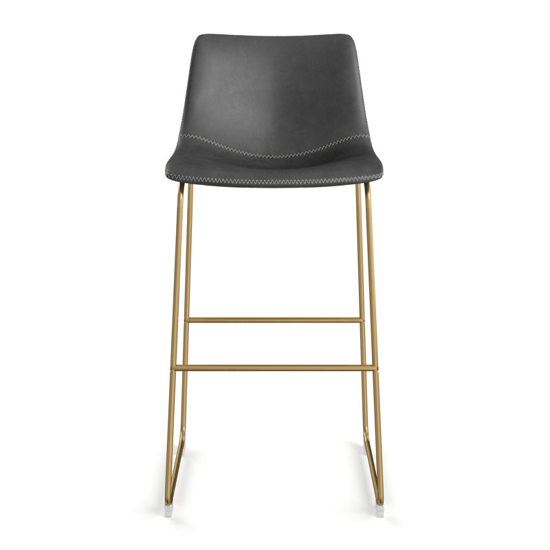 Nia Vegan Leather Bar & Counter Stool, Bar Stool (29" Seat Height), Gray, Gold