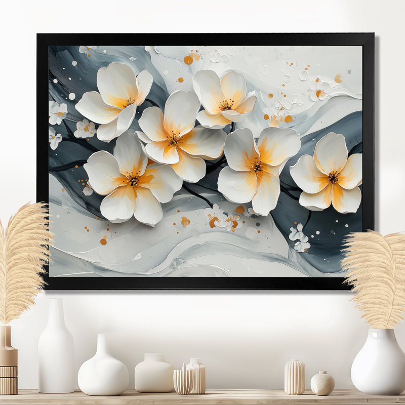 Velours fleur de cerisier noir II - impressions sur toile de fleurs de cerisier, H 30 po x l 40 po, Cadre simple, Noir