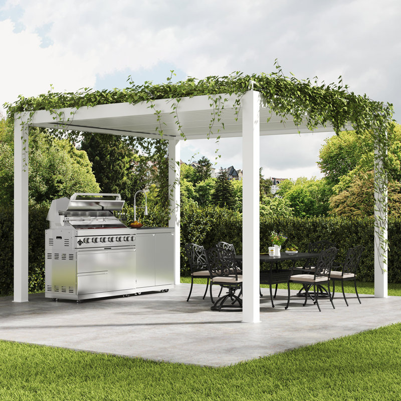 43" 6-Burner Gas Grill Outdoor Kitchen with Rotisserie, Granite & Storage