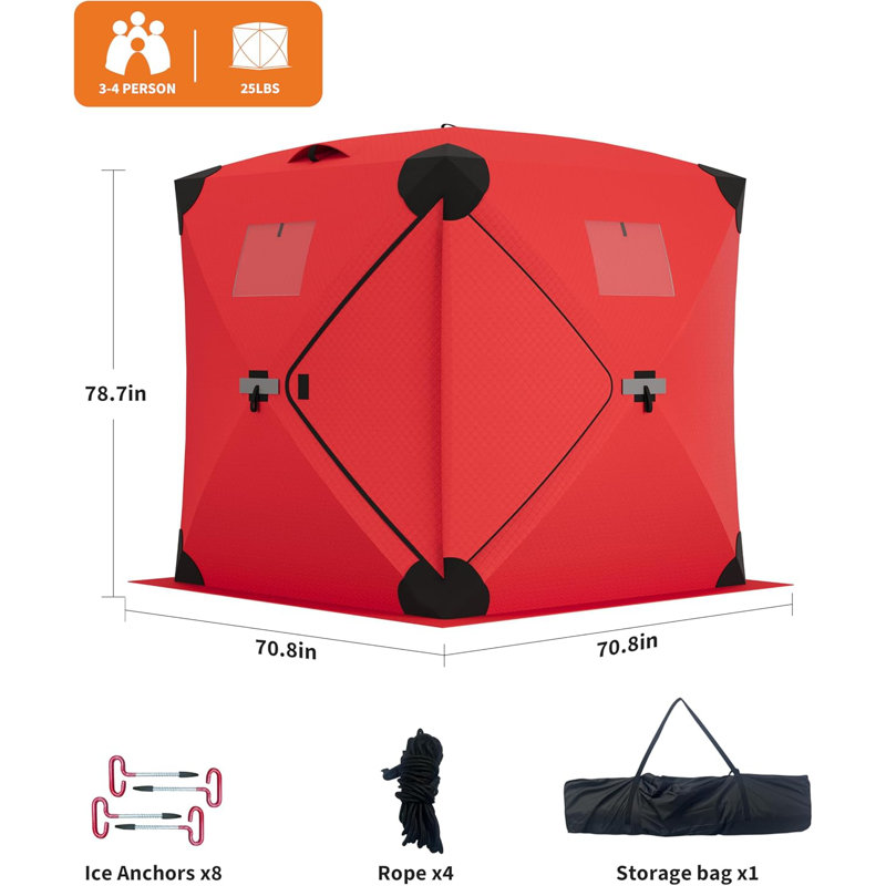 Abri de pêche sur glace Pop Up, Rouge
