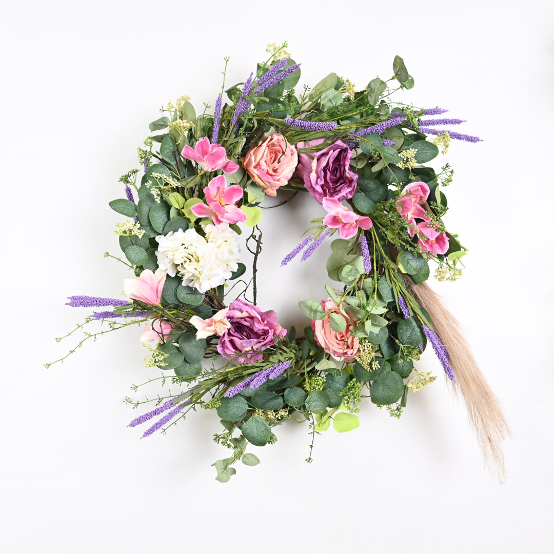 26" Everyday Spring Floral Wreath for Front Door Primrue