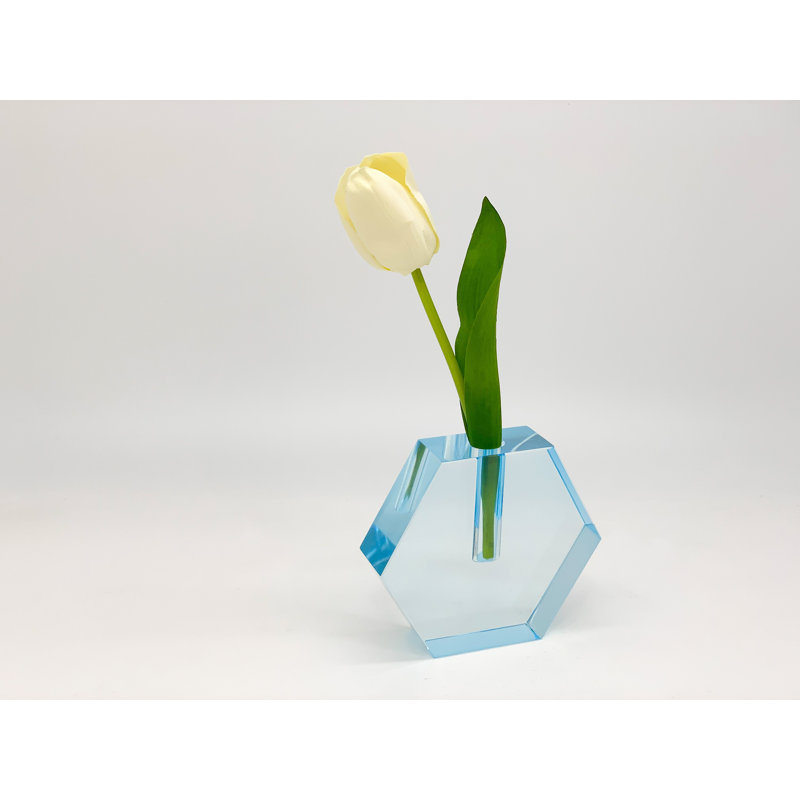 Crystal Glass Table Vase, 6.1" H x 7.25" W x 1.75" D