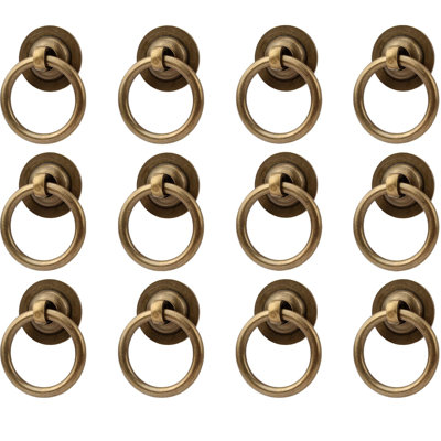 12 Pack Solid Antique Brass Cabinet Pulls Ring Drawer Pulls, Antique Style Kitchen Cabinet Handles Pulls Vintage Pulls Brass Drawer Handles For Cabinets