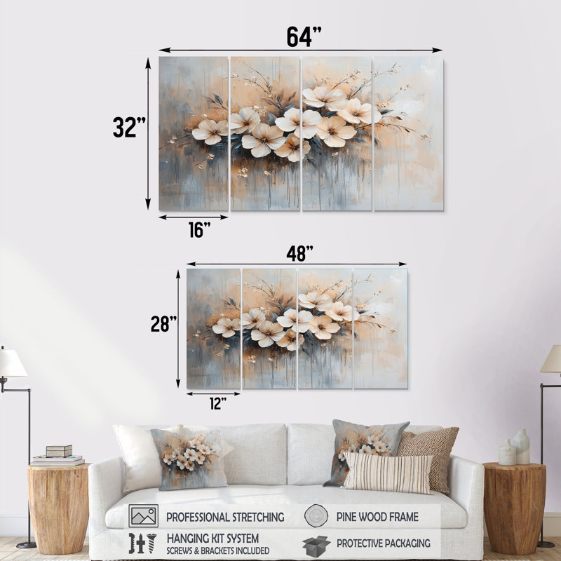 Barrows - Violets Wall Decor - Traditional Wall Art, 4 pièces, H 32 po x l 64 po