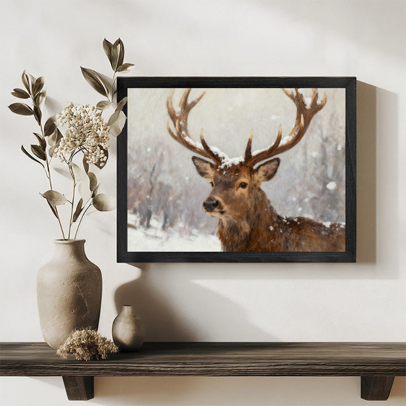 «Black Bucks in the Snow», reproduction d'art encadrée noire, H 17 po x l 25 po