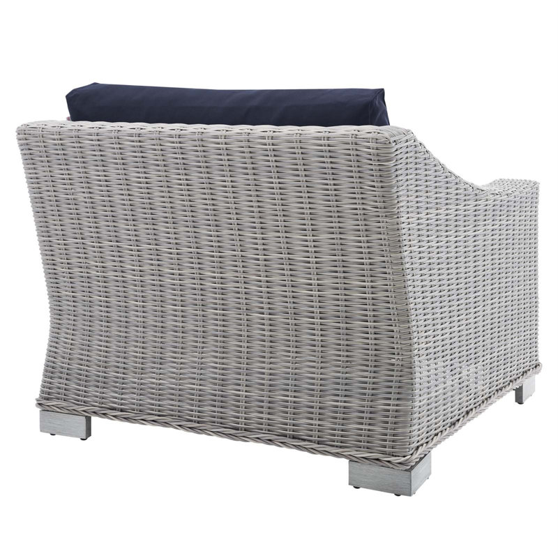 Fauteuil d'extérieur gauche en rotin Conway, Bleu marine