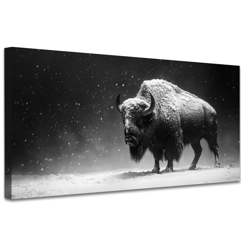 Grande toile de bison enneigée - décoration murale de chambre à coucher majestueuse Buffalo, H 24 po x l 48 po