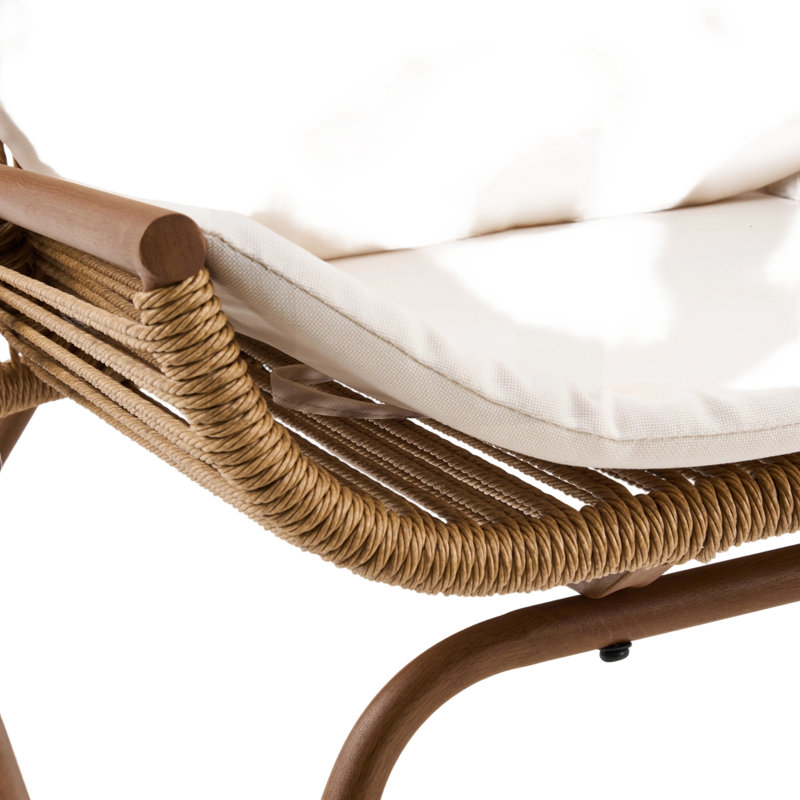 Rachel Outdoor 2-Piece PE Rattan Conversation Set With Cushions & Acacia Wood Top, 2 Pcs: Table, Chair