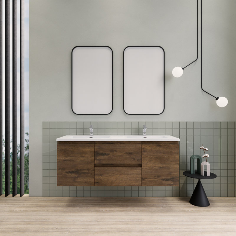 Meuble-lavabo double 60 po Alcester Ivy Bronx, Palissandre