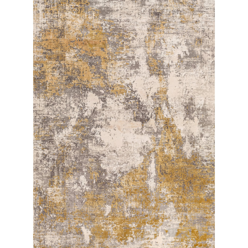 Tapis doré délavé à la machine Golden Mist, Rectangle 5 pi x 7 pi