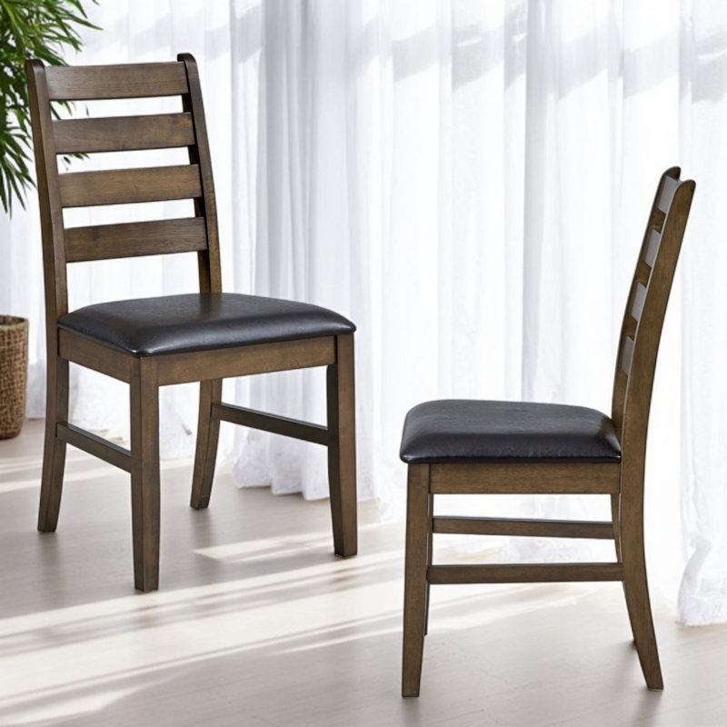 Ensemble de 2 chaises d'appoint en cuir synthétique brun et noyer Damica