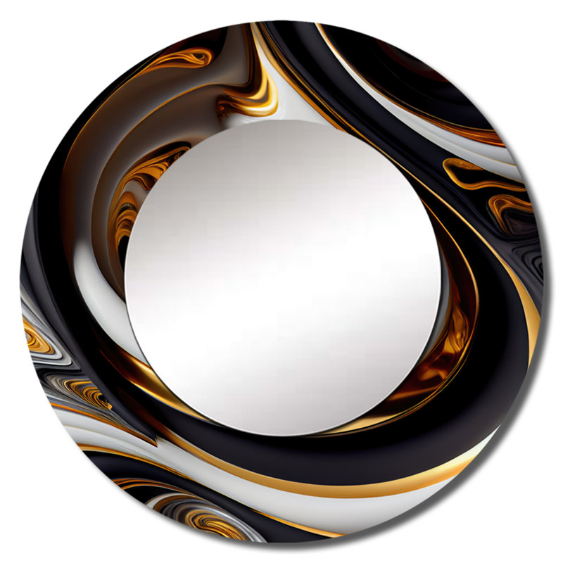 Pecolia liquide blanc vitrail VI - miroir décoratif spirales abstraites, miroir mural doré, 23 po x 23 po