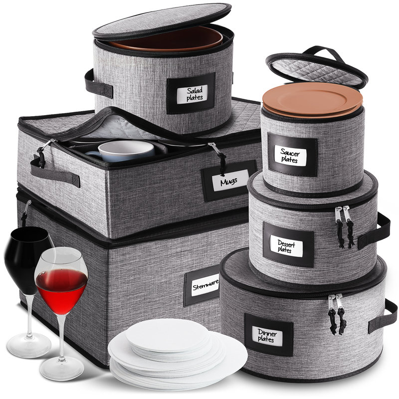 6-Piece Hard Shell Dinnerware Storage Set, Gray