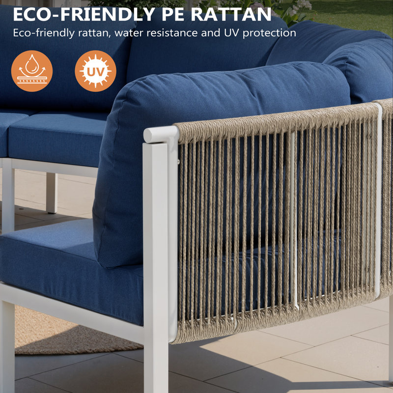 Ensemble de canapé modulaire d'extérieur en aluminium, 8 Person, Marine