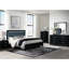 Très grand lit moderne noir avec accents à DEL, tête de lit tapissier, bois massif et mobilier de chambre à coucher, espace-1372508224