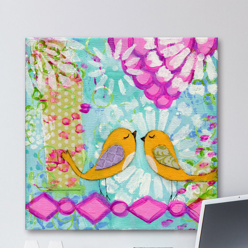 Colorful Canvas Art with Two Orange Birds