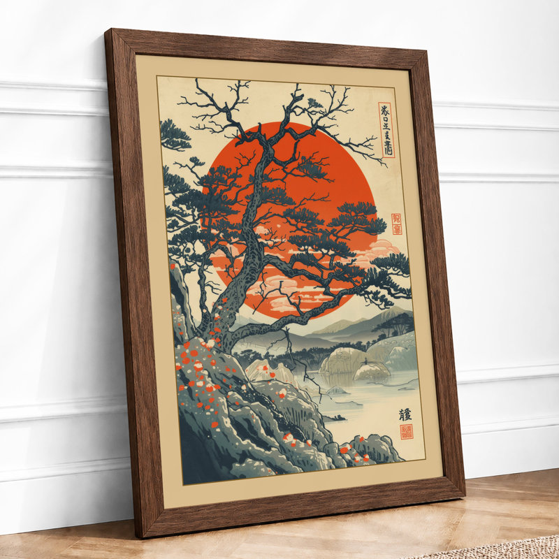 Ancient Tree At Sunrise Japandi - Print, Walnut, A1 - 84.1 x 59.4 cm