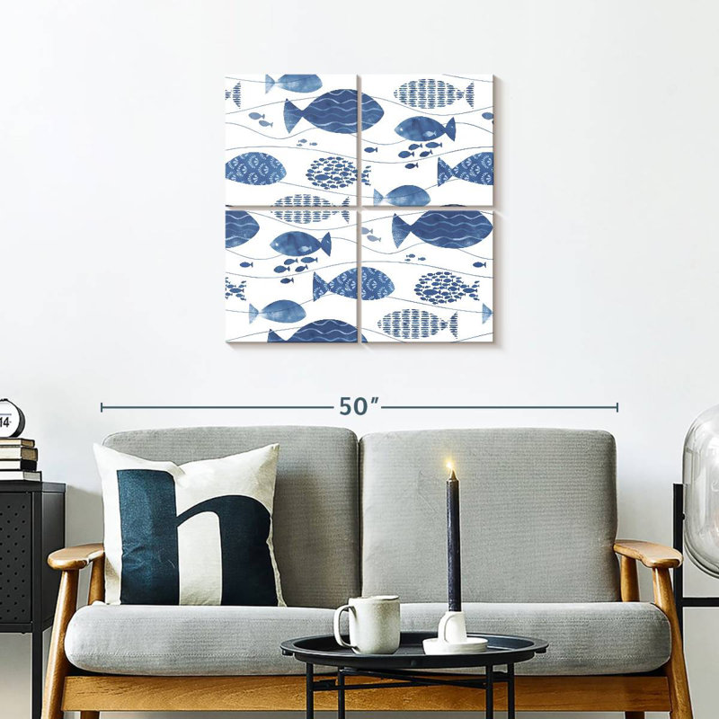 Ashelle abstrait poisson bleu, H 26 po x l 26 po