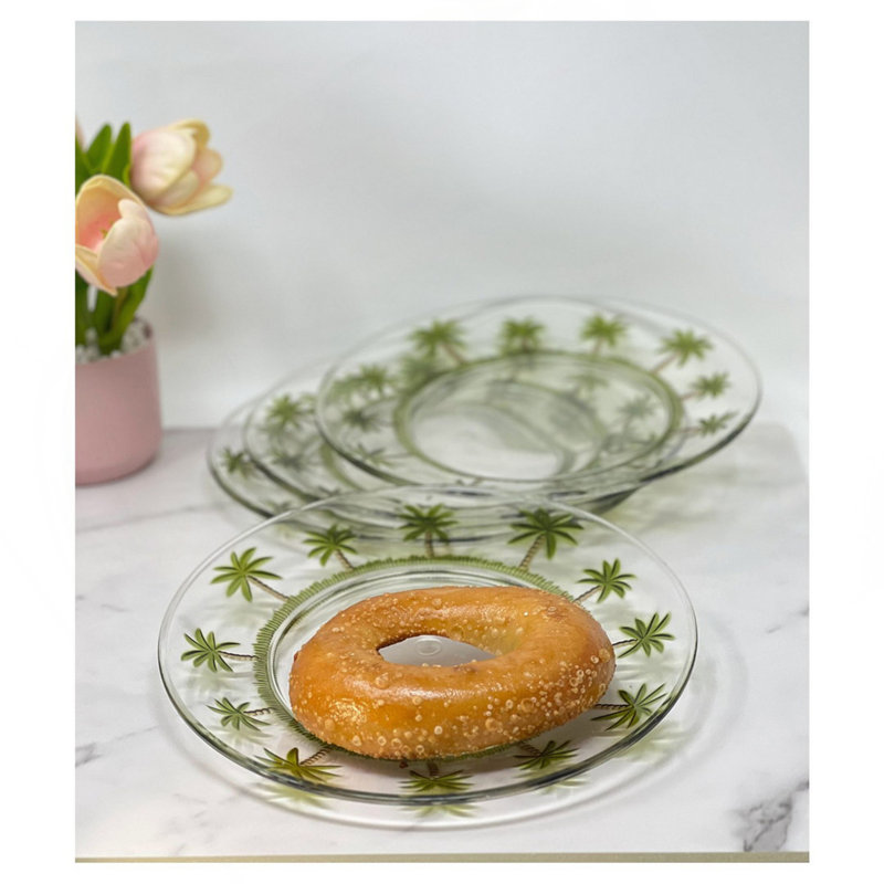 Ensemble de 4 assiettes en acrylique Palm Tree Design, 4 assiettes en plastique transparent, réutilisables, incassables