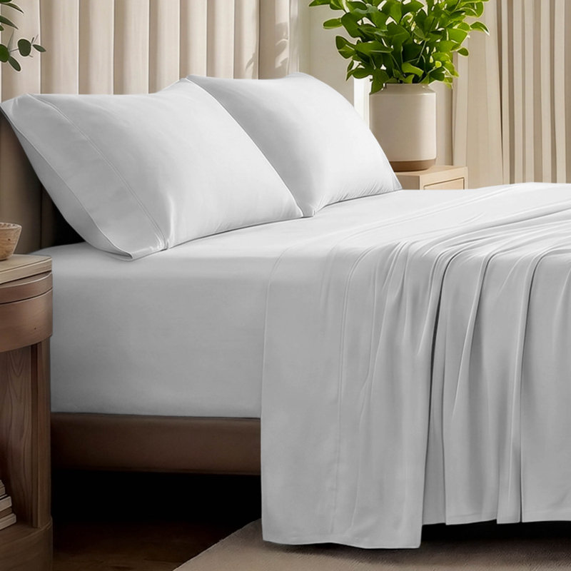 Organic Cotton Jersey Sheet Set, Twin Sheet Set + Fitted Sheet + 1 Pillowcase, Cloud Gray