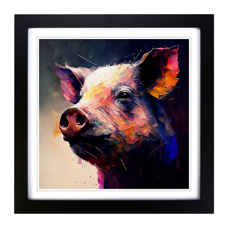 Pig Abstract - Single Picture Frame Print on Wood, Black