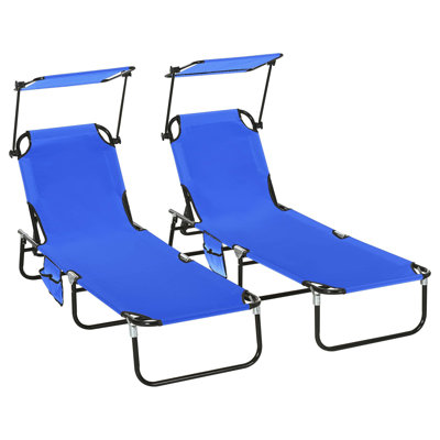 Outsunny Folding Chaise Lounge Pool Chairs With Canopy Shade, Reclining Back, Steel Frame, And Side Pocket For Outdoor Relaxation