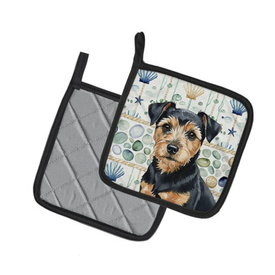 Paire de poignées en verre noir et brun Norfolk Terrier