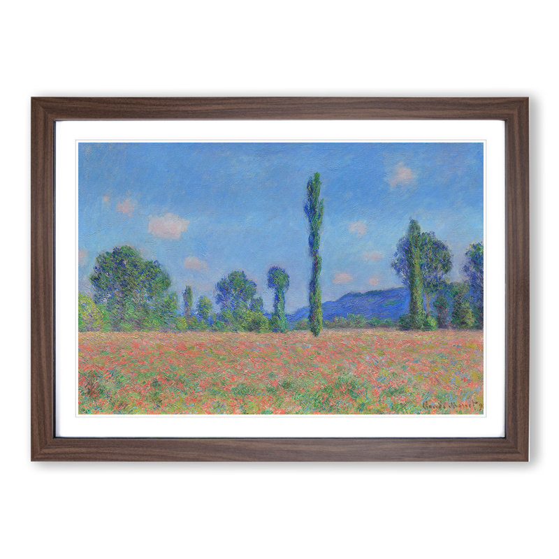 Poppy Field in Giverny Vol.2 by Claude Monet - Picture Frame Painting, 48cm H x 65cm W x 2cm D, Walnut Framed