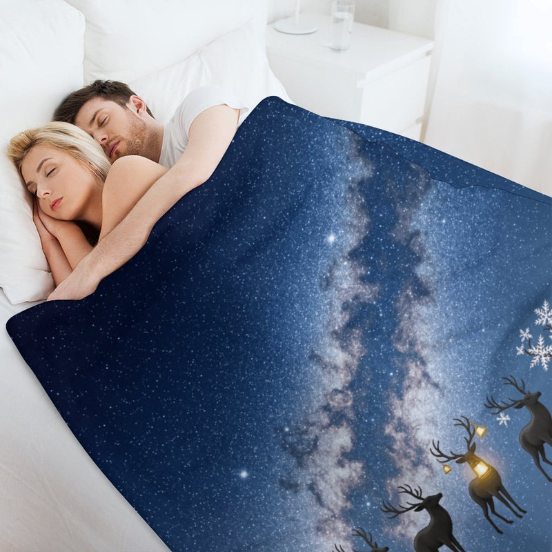 Renne Silhouettes Under Starry Milky Way Night Flanel Luxury, 40 po x 50 po