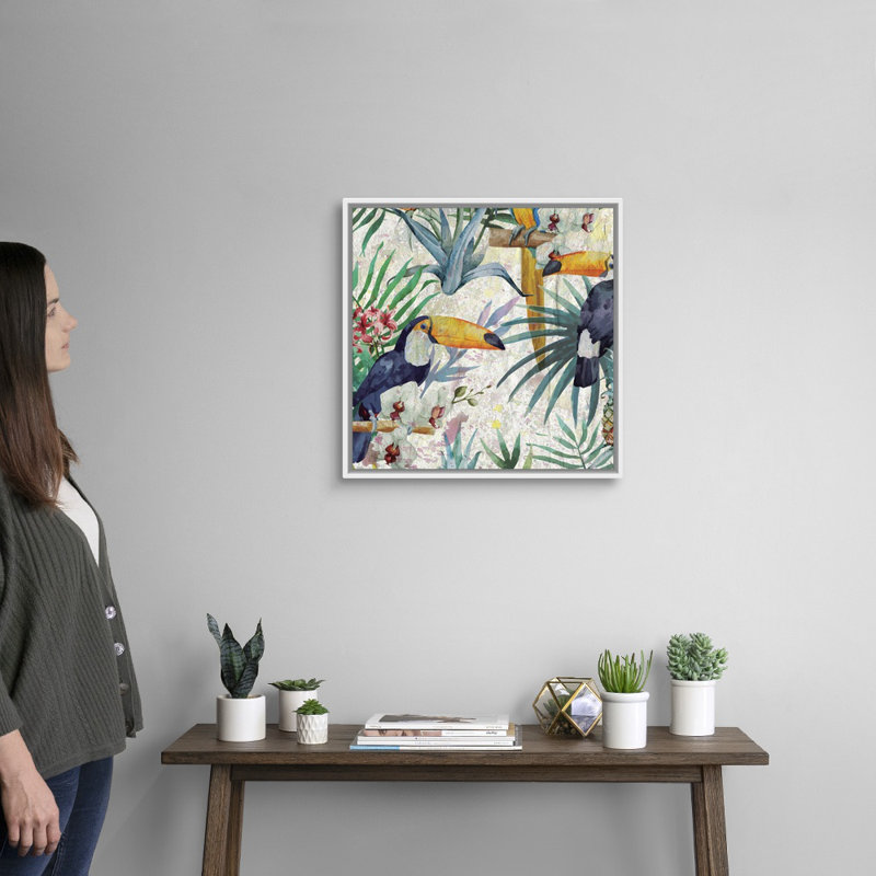 Reproduction d’art sur toile, "tropical Life I" par Kimberly Allen, Cadre blanc, H 22 po x l 22 po x P 1,75 po