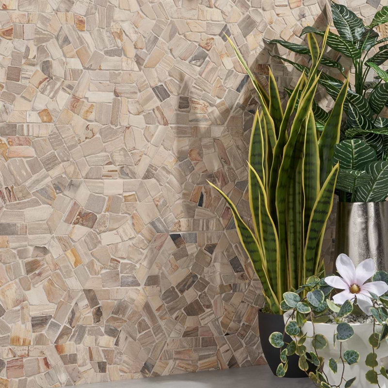 Fossil 10" Hexagon Tumbled Petrified Stone Mosaic Tile