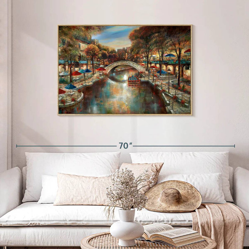 Soirée sur le canal, Cadre flottant en bois naturel, 43 po x 29 po