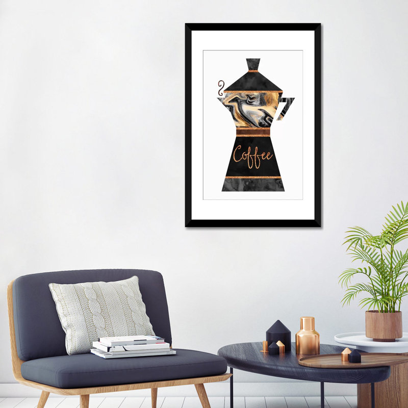 Café, impression sur toile tendue, H 32 po x l 24 po x P 1 po, Papier d'art encadré noir, Blanc
