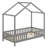 Floor Bed With Canopy, House Shape Bed Frame With High Railings, Wood Bed With Roof-977988929