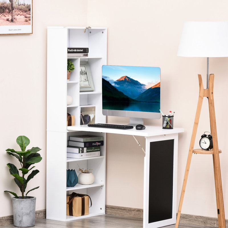 Poste de travail pliable avec tableau noir et tablette latérale - Armoire de bureau polyvalente grise, White
