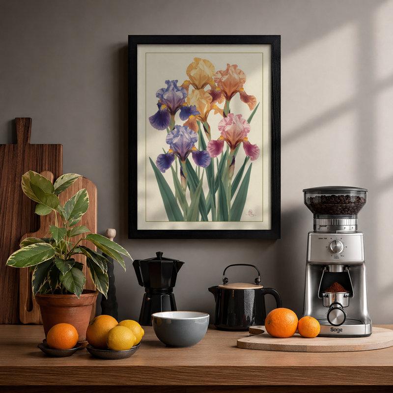 Iris Garden Botanical - Print, Black, A4 - 29.7 x 21.0 cm