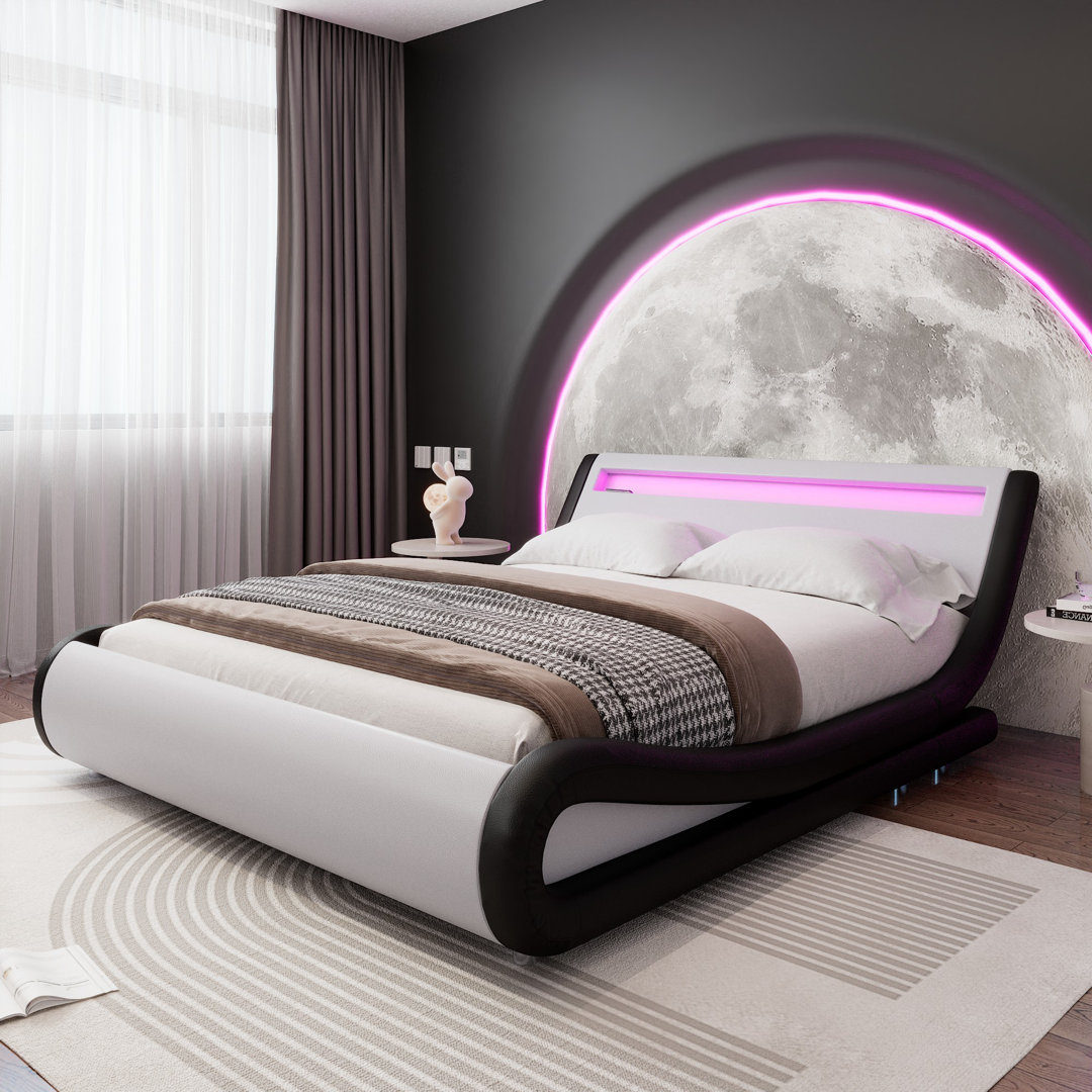 LED Platform Bed Frame With Adjustable Headboard Wrought Studio™ 