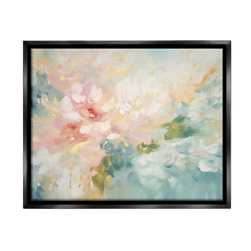 «Soft Flower Abstraction» par Gina Kelly, H 25 po x l 31 po, Cadre flottant noir de jais