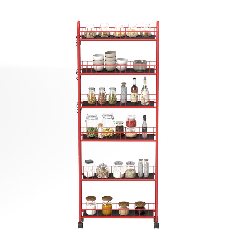 Prep & Savour Red 6-Tier Rolling Cart Gap Kitchen Slim Slide Out ...