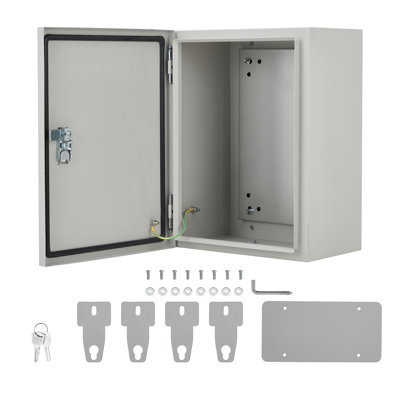 4X Electrical Junction Box – IP66/IP67 Waterproof & Dustproof Steel Enclosure, Lockable with Mounting Plate & 2 Keys – 16"x12"x8", Grayish White for Indoor/Outdoor Use