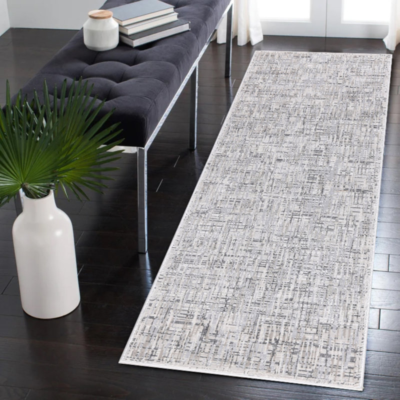 Parkwoods Collection Abstract Hash Design Neutral Area Rug, Runner 2'6" x 7'8"