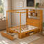 Lit à baldaquin en bois massif avec tête de lit bibliothèque, prises USB et éclairage DEL RVB intelligent, sommier avec rangement sous le lit, tiroir au pied du lit et garde-robe réversible, finition noyer-945022950-945022955