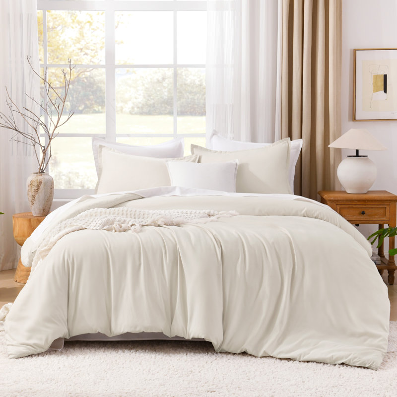 Ensemble d'édredon Andency, ensemble d'édredon léger de couleur unie, ensemble de literie en duvet synthétique, beige, très grand