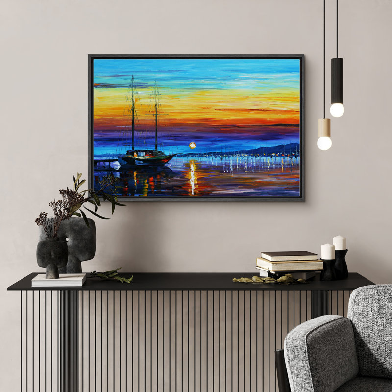 Océan côtier au coucher du soleil, impressions sur toile pour salon, chambre à coucher, décor M17, Cadre flottant noir