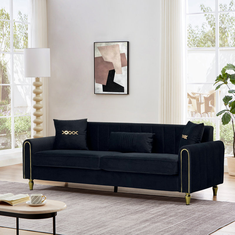 87.6'' Upholstered Sofa, Black