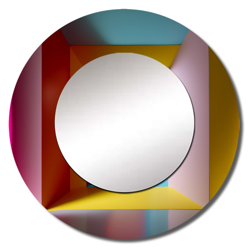 Infini de couleur pastel rectangulaire - miroir mural moderne Mid-Century, miroir rond bleu unique, impression d'art en métal