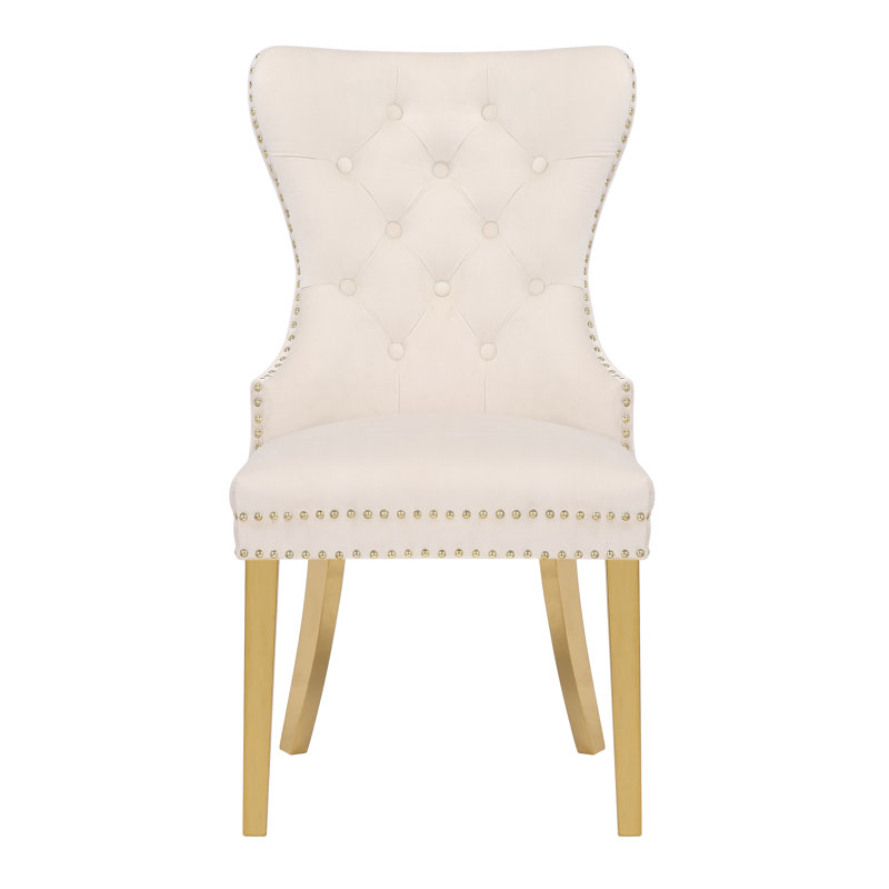 Chemene 21.5'' H Tufted Velvet Upholstered Side Chair, Beige
