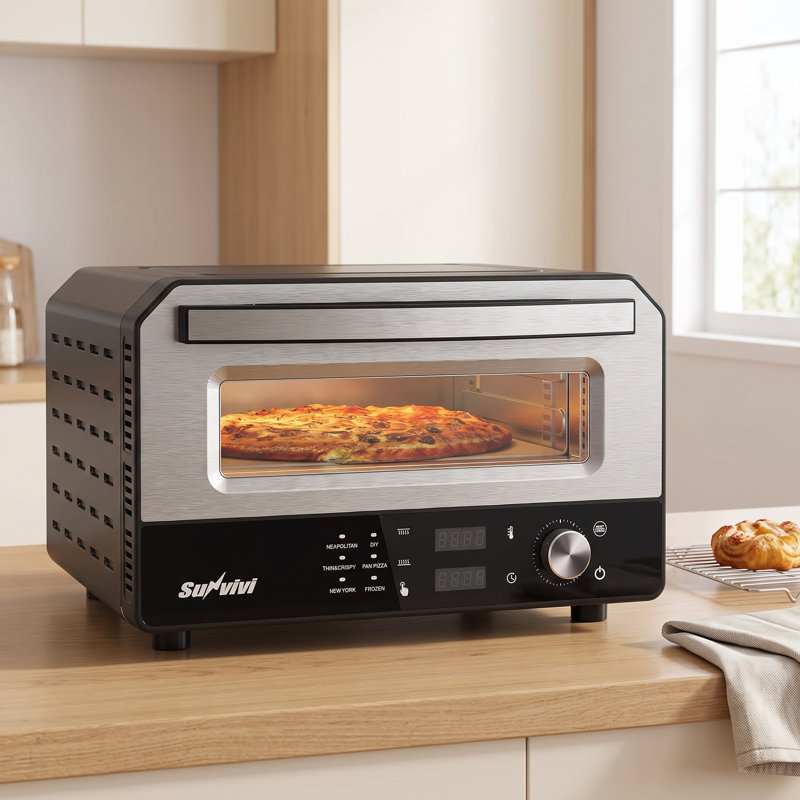 1700w indoor outdoor pizza oven with 750°f max temperature and 6 presets, portable countertop pizza maker with stone and peel