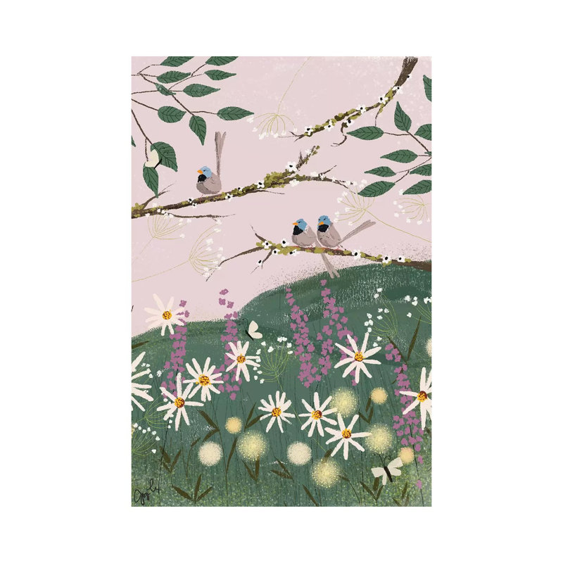 Blue Finches by Joy Laforme - Wrapped Canvas Print, 101.6cm H x 66.04cm W x 3.81cm D