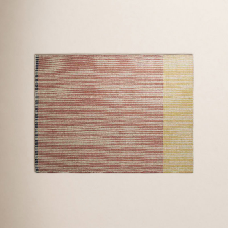 Bousta Wool Striped Area Rug in Orange/Yellow/Gray, Rectangle 9' x 12'